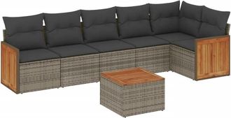 vidaXL Vidaxl - Set De Sof&aacute;s De Jard&iacute;n 7 Piezas Con Cojines Rat&aacute;n Pe Gris