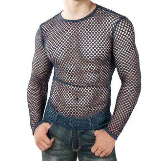 Generic Mens Long-Sleeve Mesh T-Shirts Sexy See Through Fishnet Fitted Undershirts Stretch Vest Transparent Slim Fit Muscle Tops Breathable Fitness Sport Tee 