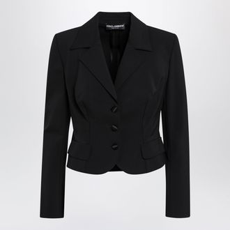 Dolce & Gabbana Short single-breasted technical cady jacket, black