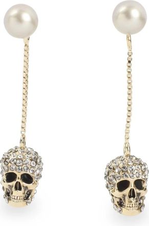 Alexander McQueen Pave Skull Chain Earrings - Dames - Oorbellen - Grijs - ONE Size - Accessoires