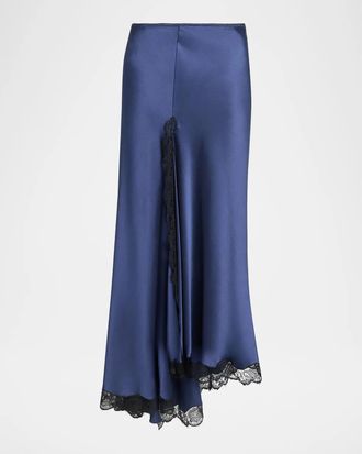 Isabel Marant Alexandra Lace-Trim Asymmetric Satin Midi Skirt