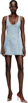 Diesel Short dress in houndstooth denim with crystals - Dresses - Woman - Blue