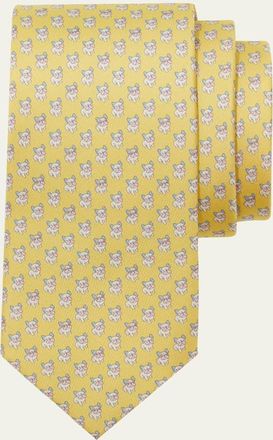 Ferragamo Mens Bulldog-Print Silk Tie