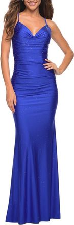 La Femme Embellished Strappy Back Trumpet Gown in Royal Blue at Nordstrom, Size 00