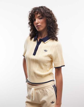 adidas Originals Polo in maglia a coste color crema-Bianco