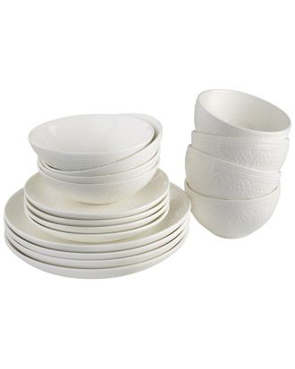 Euroceramica Fez White 16Pc Double Bowl Dinnerware Set