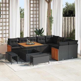 vidaXL Conjunto De Sof&aacute; De Jard&iacute;n 12 Pcs Negro 100 X 100 X 71 Cm