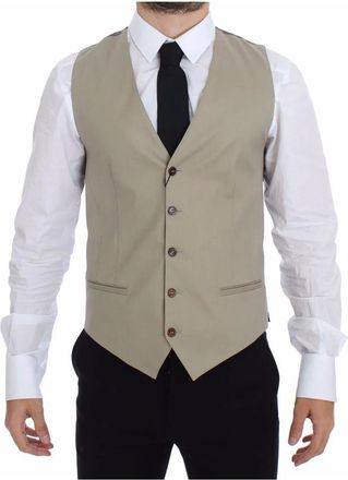 Dolce & Gabbana Beige Classic Fit Dress Vest - Heren - Gillet - Beige - XS - Katoen - Kostuums