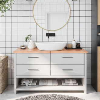 Berkfield Home Bathroom Countertop Light Brown 140x60x(2-4)cm Treated Solid Wood