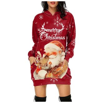 Generic Christmas Sweaters Dress for Women Casual Crew Neck Dress Tunic Skirt Funny Party Costume Womens Christmas Outfit Halloween Sweatshirts for Women Funn