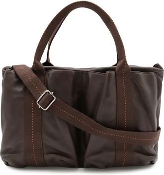 Herm&egrave;s Dark Brown Navy Orange Veau Derma Shoulder Bag Tote Bag (Pre-Owned)