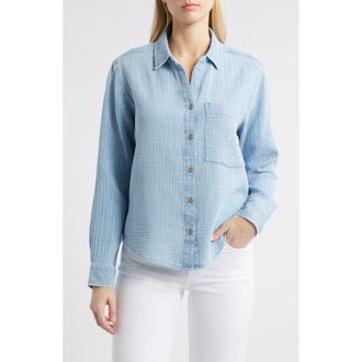 Beach Lunch Lounge Connie Cotton Gauze Button-Up Shirt in Blue Acid Wash at Nordstrom, Size Small