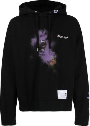 Miharayasuhiro embroidered-logo long-sleeve hoodie - men - Cotton - 50 - Black
