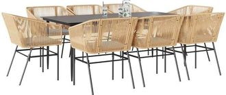 vidaXL Juego Comedor Jard&iacute;n 9 Pzas Cojines Rat&aacute;n Sint&eacute;tico Marr&oacute;n Vidaxl