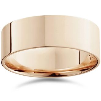 Pompeii3 8mm Flat High Polished Comfort Fit Plain Wedding Band 14K Rose Gold Ring Size Selectable