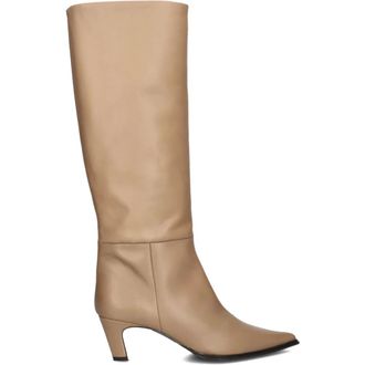 Zinda Schoenen, Dames, Beige, 41 EU, Leer, Beige Leren Hoge Laarzen