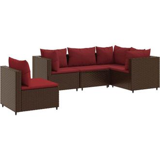 vidaXL Vidaxl - Set Muebles De Jard&iacute;n 5 Piezas Y Cojines Rat&aacute;n Sint&eacute;tico Marr&oacute;n