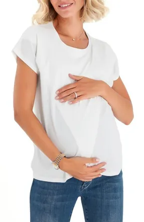 Accouch&eacute;e Handy Crossover Short Sleeve Cotton Maternity/Nursing Top in Ecru at Nordstrom, Size X-Large
