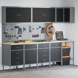 vidaXL Mobile da lavoro con cassetto 12 pcs Nero 255 x 55 x 220 cm vidaXL