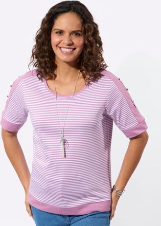 Casual Looks Kurzarmshirt CASUAL LOOKS Ringelshirt, Damen, Gr. 36, orchidee, wei&szlig;, geringelt, 100% Baumwolle, gemustert, gestreift, Rundhals, Shirts Kurzarmshirt
