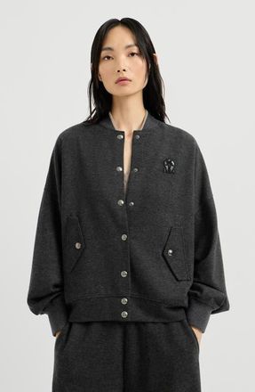 Brunello Cucinelli Cashmere interlock bomber-style sweatshirt with logo in Anthracite at Nordstrom, Size Xx-Small