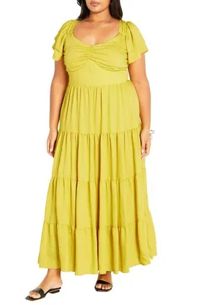 City Chic Ariella Tiered Dress in Lime at Nordstrom, Size 24W