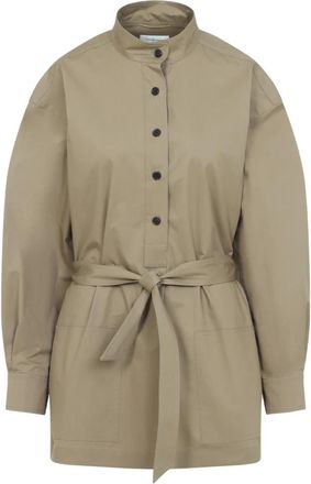 Saint Laurent Top met Riem en Lange Mouwen - Dames - Overhemden - Beige - M - Katoen - Overhemden