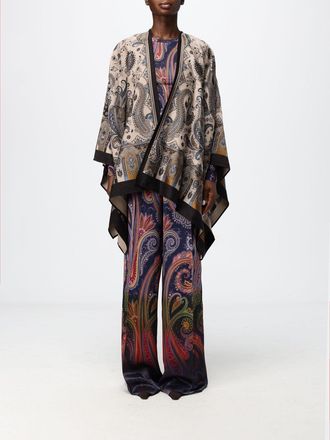 Etro Paisley Print Wool Blend Cape with Asymmetrical Hem