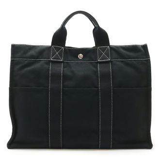 Herm&egrave;s Black Canvas Handbag Tote Bag (Pre-Owned)