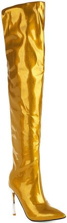 Generic Yellow,4.5 UK,Womens Patent Leather PU Thigh High Boots Pointy Toe Side Zippe Fashion Comfy Stiletto High Heel Over The Knee Boot Fall Winter Dress Sh