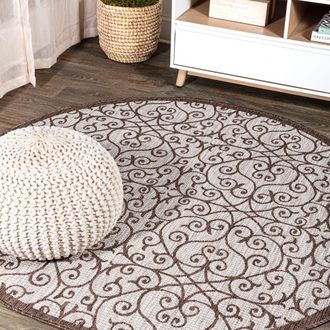 Jonathan Y Designs Madrid Vintage Filigree Textured Weave Indoor/Outdoor Round Area Rug in Taupe/espresso at Nordstrom, Size 5Ft 0In X 5Ft 0In