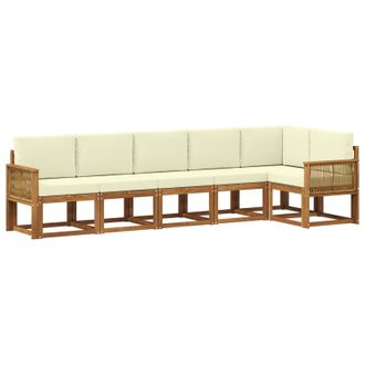 vidaXL Conjunto De Sof&aacute;s De Exterior 6 Pcs Natural Y Crema Poli&eacute;ster Vidaxl