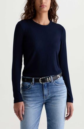 AG - Adriano Goldschmied Julia Rib Long Sleeve Top in Deep Trenches at Nordstrom, Size X-Small
