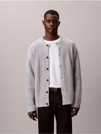Calvin Klein Jeans Calvin Klein Mens Cotton Blend Ribbed Cardigan - Medium Grey - L