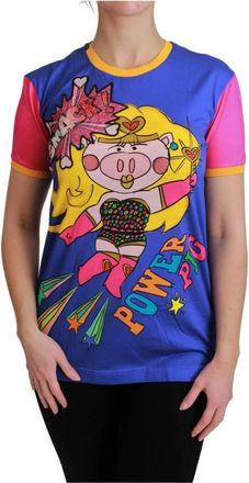 Dolce & Gabbana Crewneck T-shirt Jaar van het Varken - Dames - T-shirts - Veelkleurig - S - Katoen - Tops