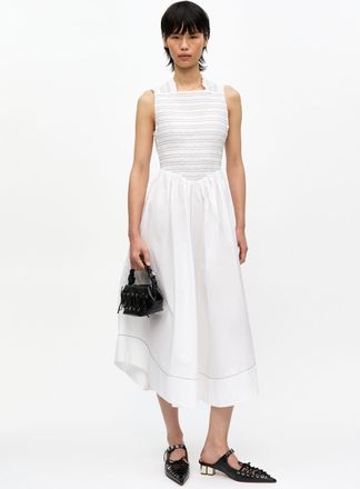 Ganni White Washed Stretch Cotton Smock Midi Dress - Size 36