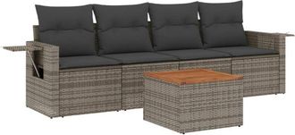 vidaXL Juego De Sof&aacute;s Jard&iacute;n Con Cojines 5 Pzas Rat&aacute;n Sint&eacute;tico Gris Vidaxl