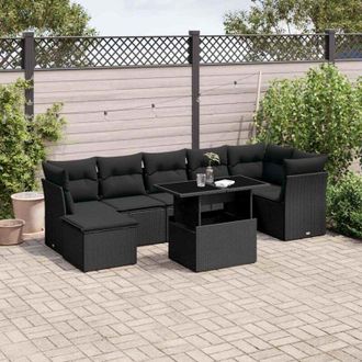 vidaXL Set De Sof&aacute;s De Jard&iacute;n 8 Piezas Y Cojines Rat&aacute;n Sint&eacute;tico Negro Vidaxl