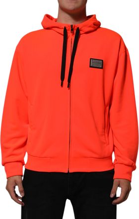 Dolce & Gabbana Red Fluorescent Polyester Logo Patch Hoodie Mens Sweater
