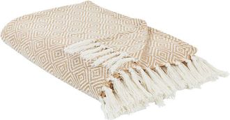 Beliani Beliani - Colcha De Algod&oacute;n Con Flecos Sala De Estar Dormitorio Textil Beige 200 X 220 Cm Toutli