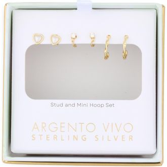 Argento Vivo Set of 3 Stud & Huggie Hoop Earrings in Gold at Nordstrom Rack