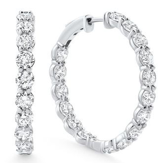 Pompeii3 7Ct TW Round Diamond Inside Outside Hoops Vault Lock 14k White Gold Lab Grown Size: 1 Tall