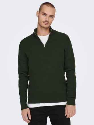 Only & Sons Troyer ONLY & SONS ONSPHIL REG 12 STRUC HALF ZIP KNIT NOOS, Herren, Gr. XXL, gr&uuml;n (rosin), Strick, Obermaterial: 80% Baumwolle, 20% Nylon, unifarben, 
