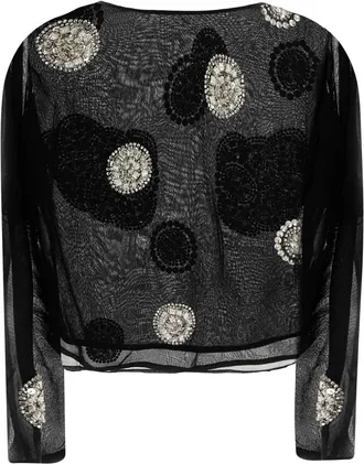 Bode Womens Brooch Blouse Black Silk