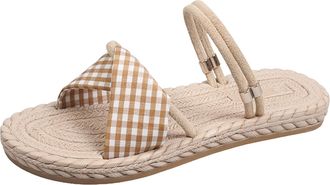 Generic Cocila Womens Sandals Two Way Wear Slide For Women Casual Strap Slides Beach Shoes Slippers Khaki, 6 Party Wide Fit Ladies Wedge Size 7 Black And Silv