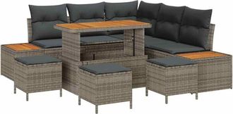 vidaXL Garden Sofa Set with Cushion 9 pcs Grey Poly rattan vidaXL