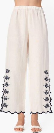 Cami NYC Madrid Floral Embroidery Linen Pants in Macadamia at Nordstrom, Size Xx-Small