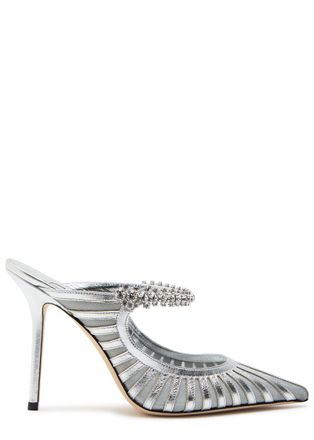 Jimmy Choo London Bing 100 Embellished Panelled Metallic Leather Pumps - Silver
