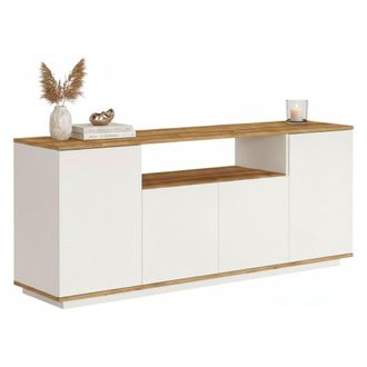 Dmora Aparador Nekkar, Buf&eacute; De Sal&oacute;n, Aparador De Sal&oacute;n, Despensa De Cocina, 180x45h75 Cm, Roble Y Blanco, Con Embalaje Reforzado - Dmora