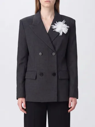 Self Portrait Blazer corto doppiopetto in misto lana con fiore